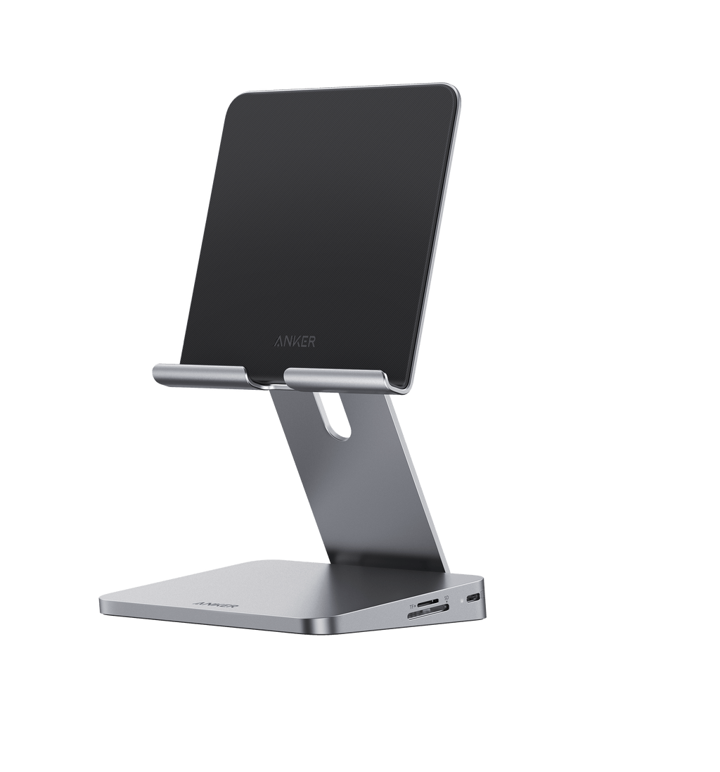 Phone stand with Anker branding on a green background