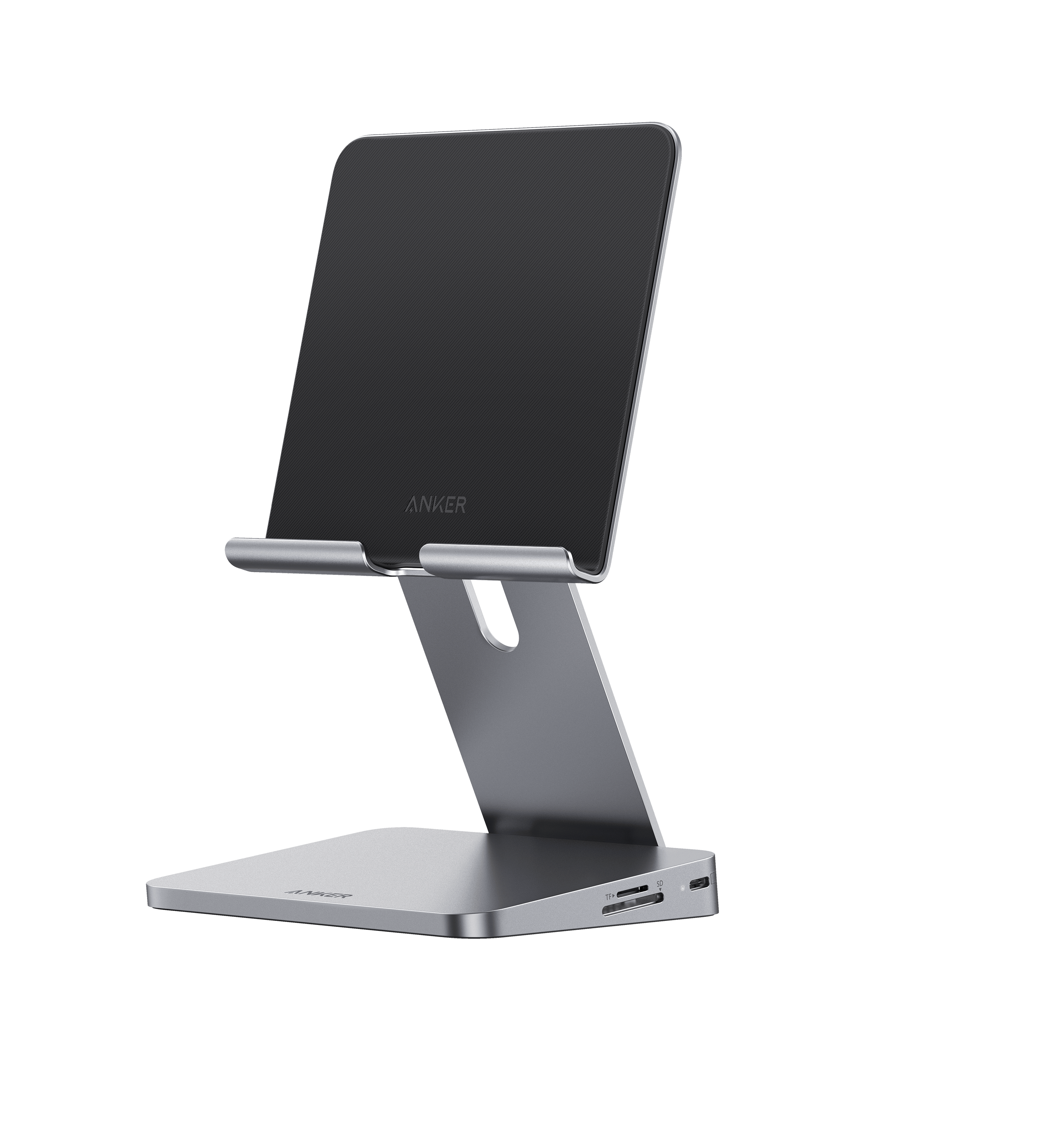 Phone stand with Anker branding on a green background