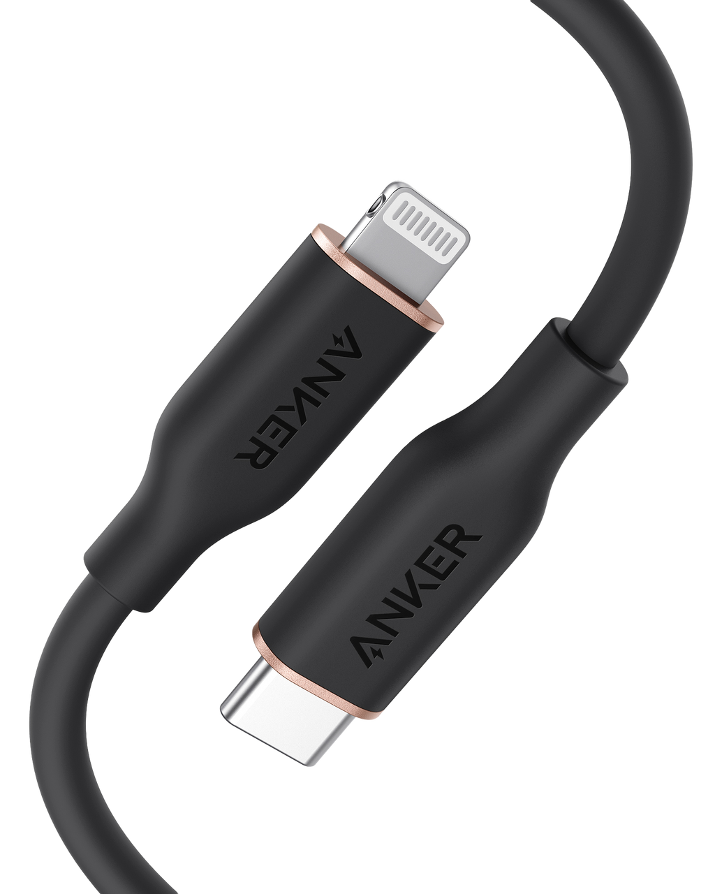 Anker multi-device charging cable with Lightning, USB-C, and micro-USB connectors on a white background
