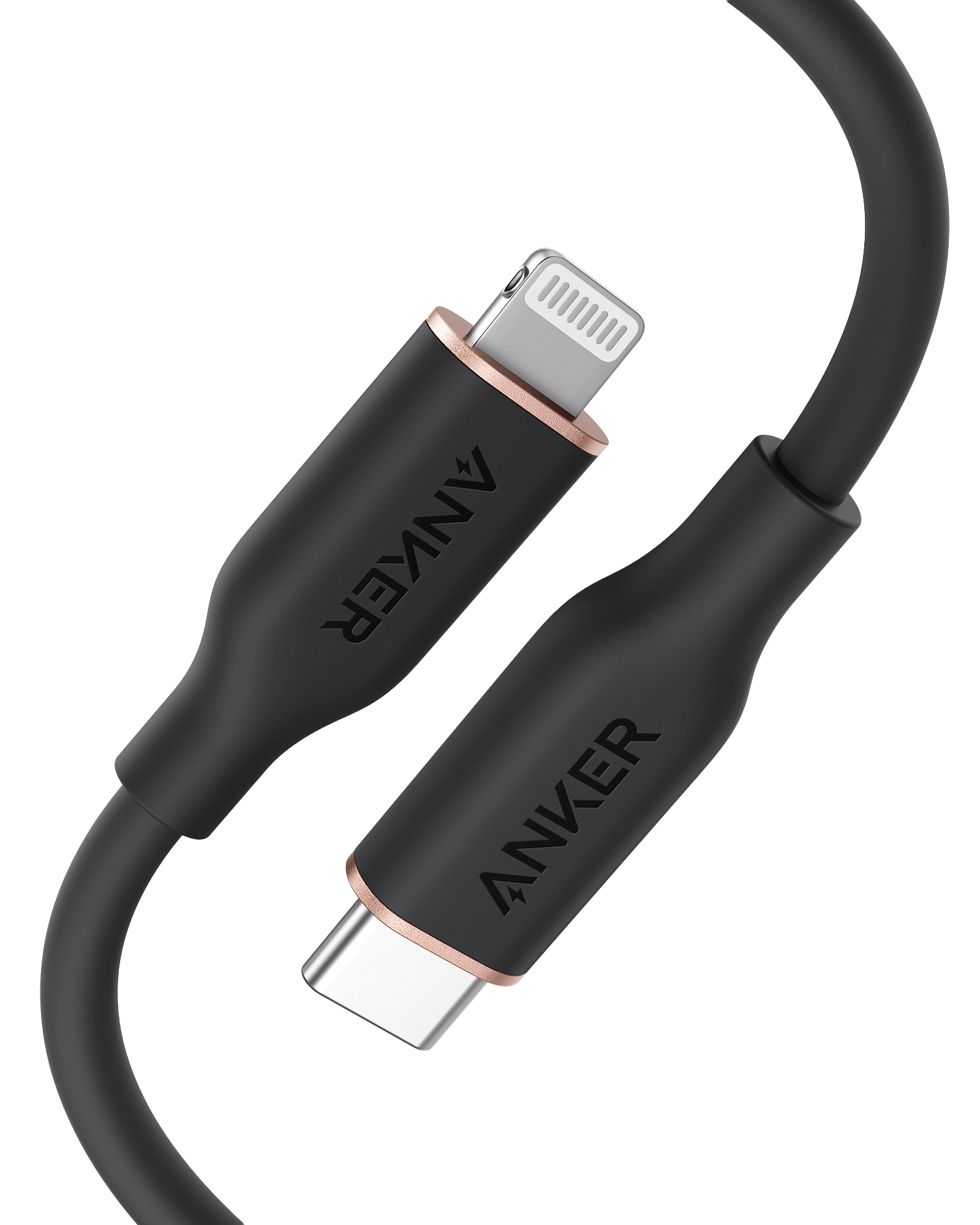 Anker multi-device charging cable with Lightning, USB-C, and micro-USB connectors on a white background