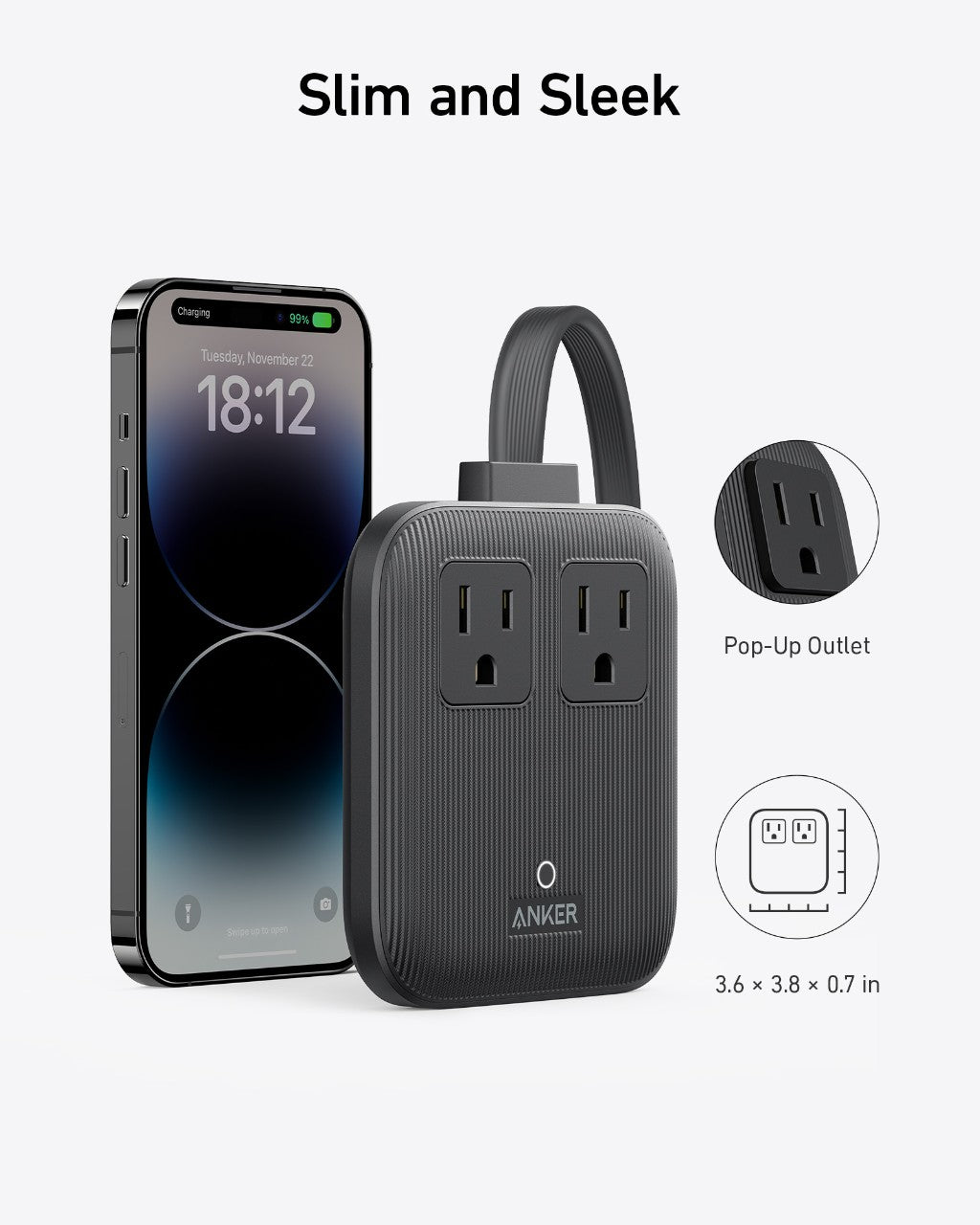 Anker power station with smartphone and headphones on a white background