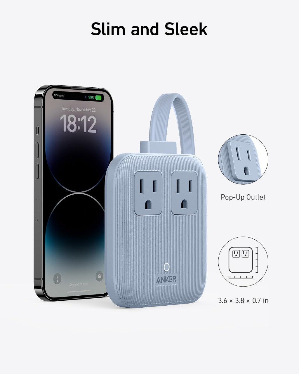 Anker power station with pop-up outlet next to a smartphone on a white background