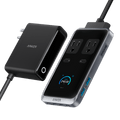 Anker power adapter and power strip with multiple outlets and USB ports on a transparent background