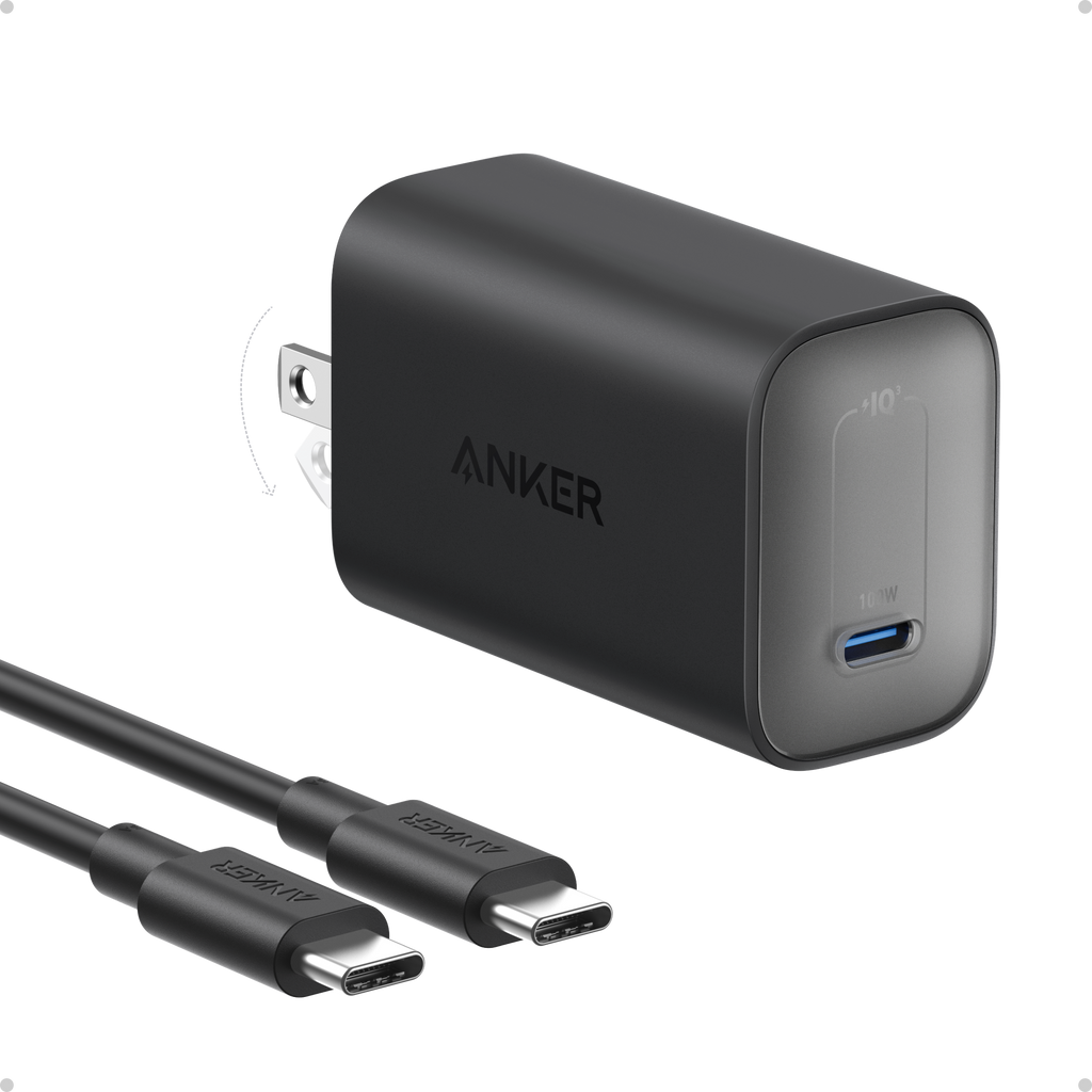 Anker power adapter with USB-C cable on a white background