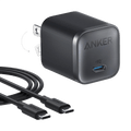 Anker power adapter with USB-C cable on a transparent background