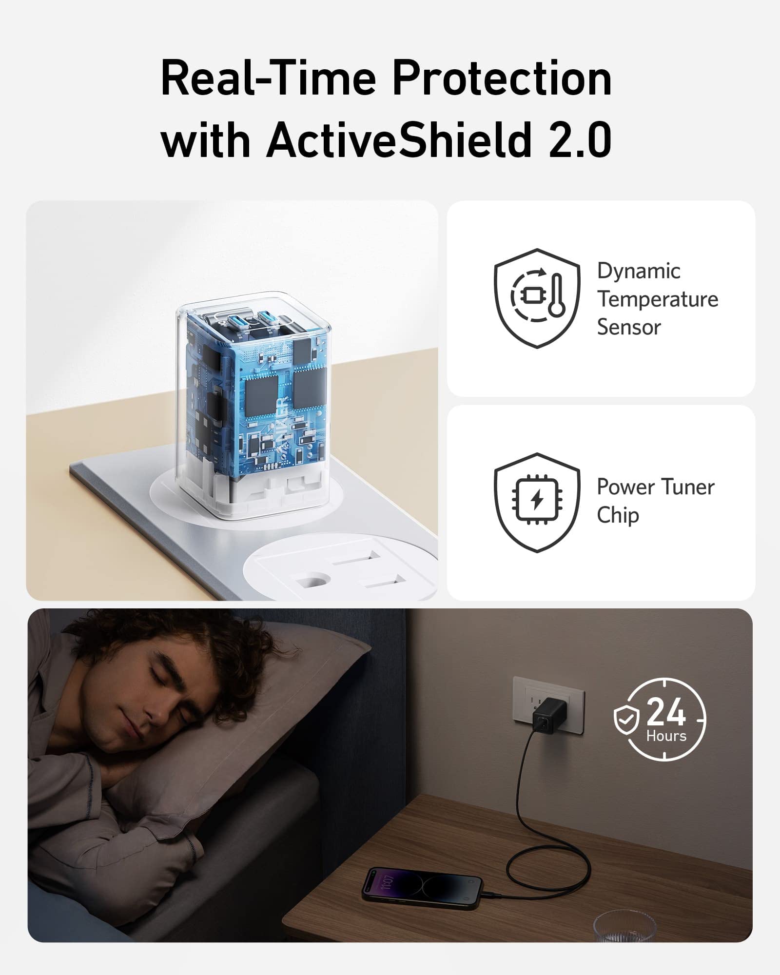 Product with ActiveShield 2.0 features, including dynamic temperature sensor and power tuner chip, on a neutral background.