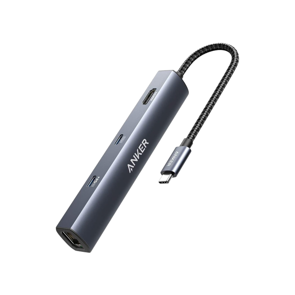Anker USB-C hub with multiple ports on a white background