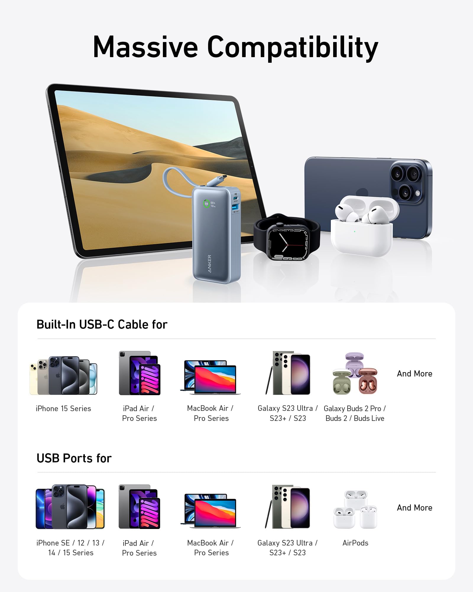 Product compatibility with various electronic devices on a white background