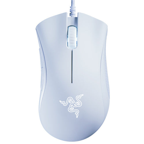 White gaming mouse with Razer logo on a white background