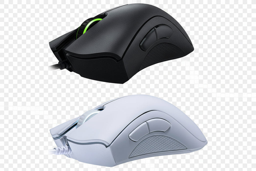 Black and white gaming mice on a white background