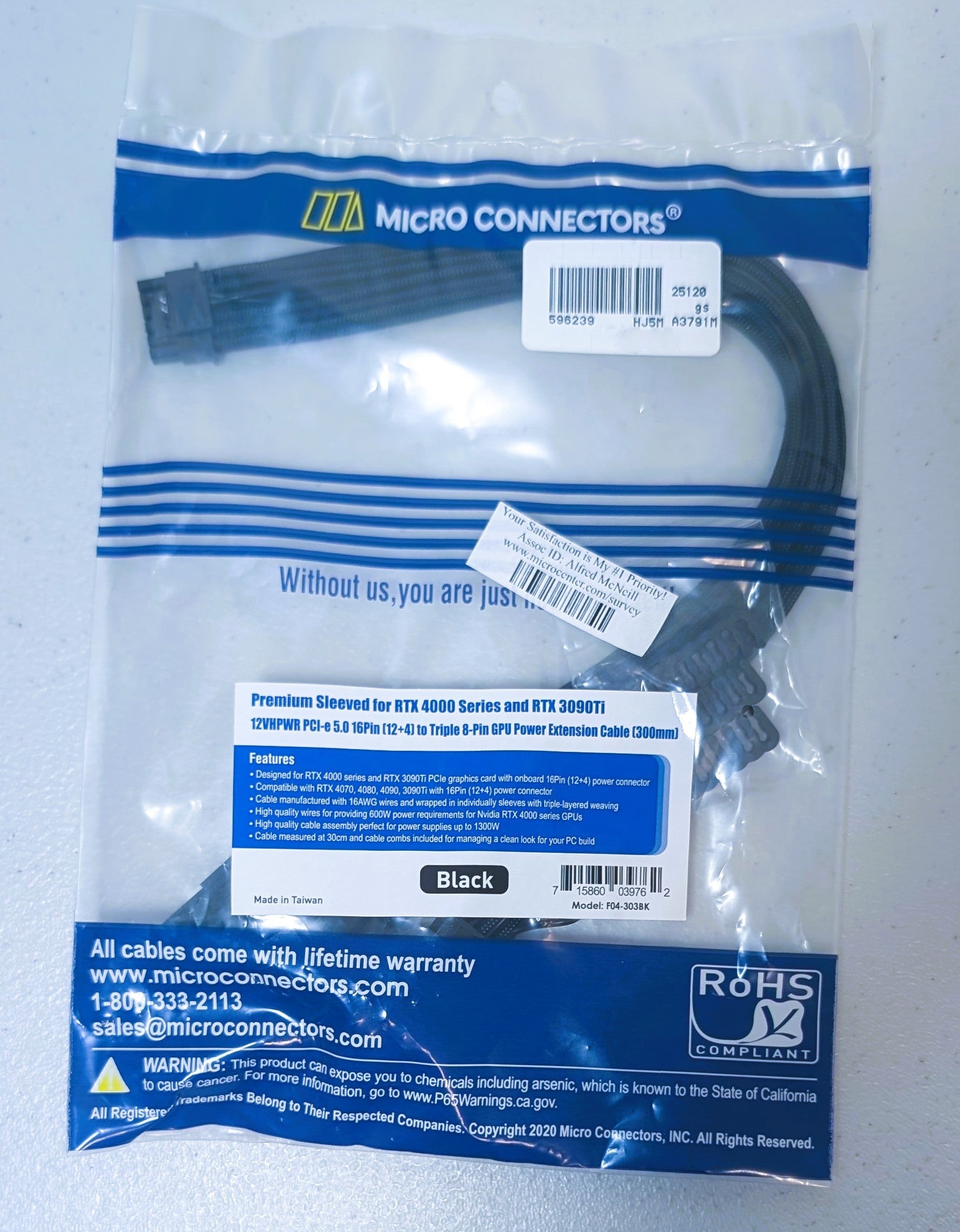 Packaged cable with Micro Connectors branding on a white background