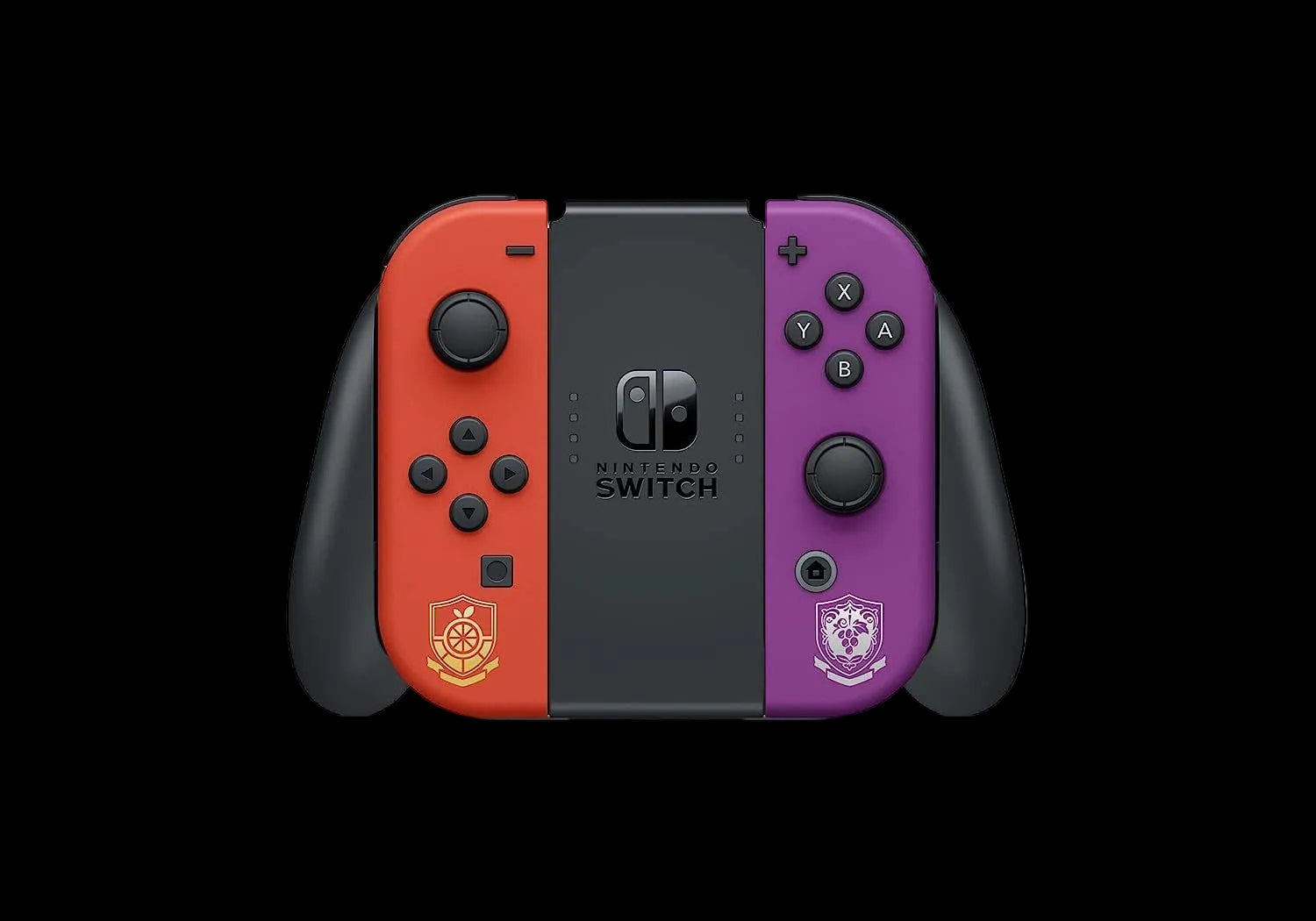 Nintendo Switch controller with red and purple design on a white background