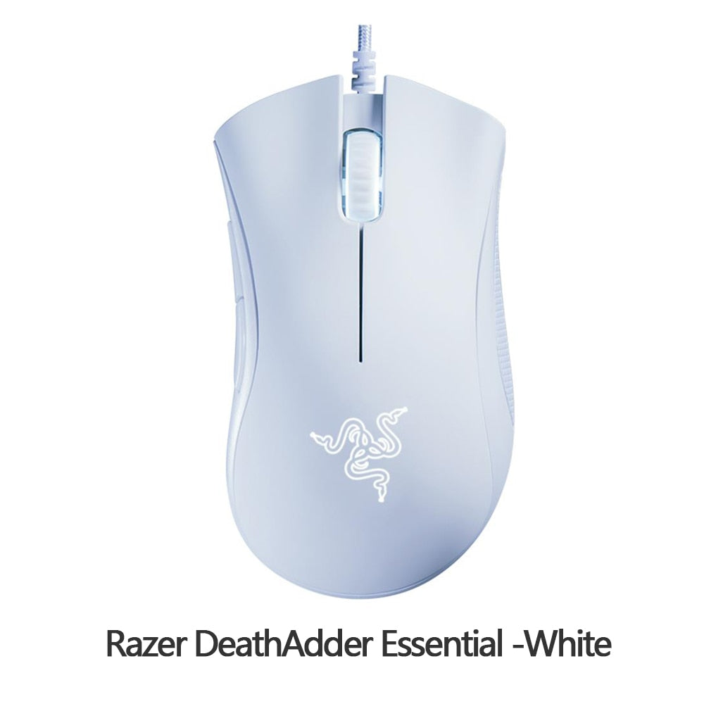 White Razer DeathAdder Essential gaming mouse on a white background