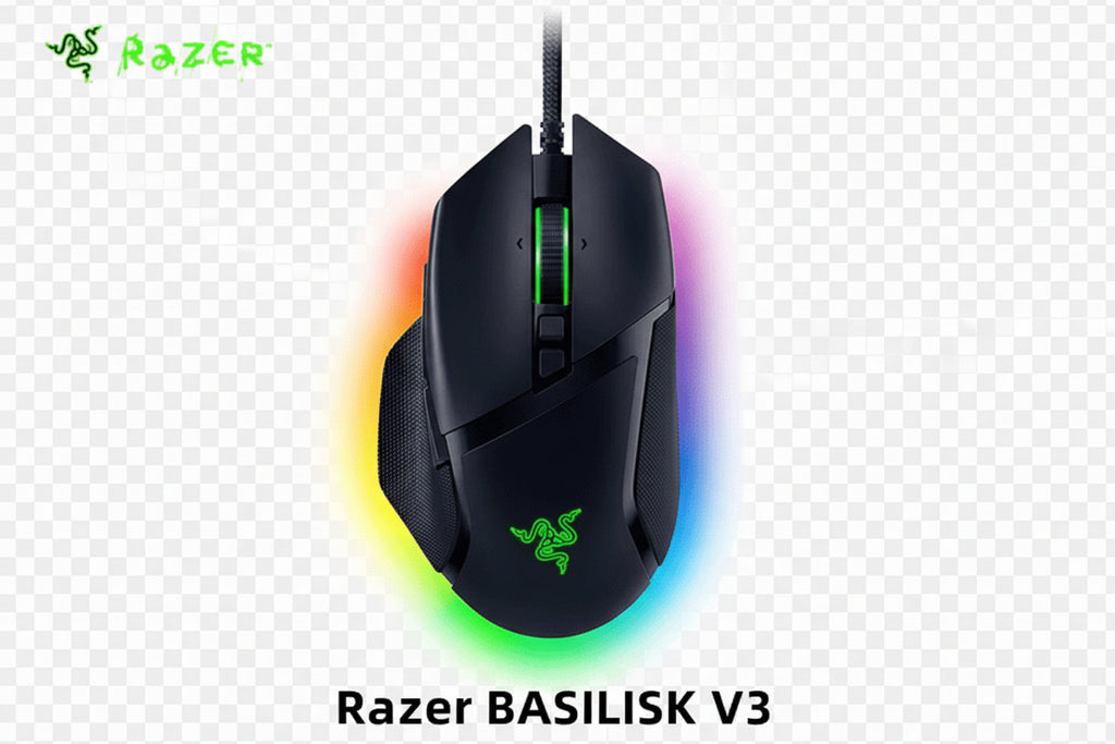 Razer Basilisk V3 gaming mouse with RGB lighting on a white background
