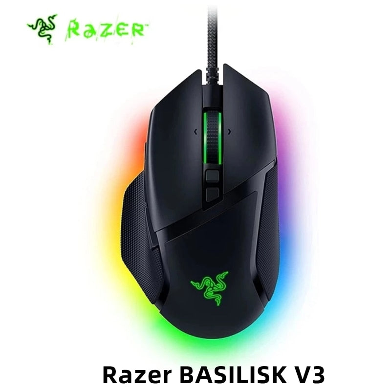 Razer Basilisk V3 gaming mouse with RGB lighting on a white background