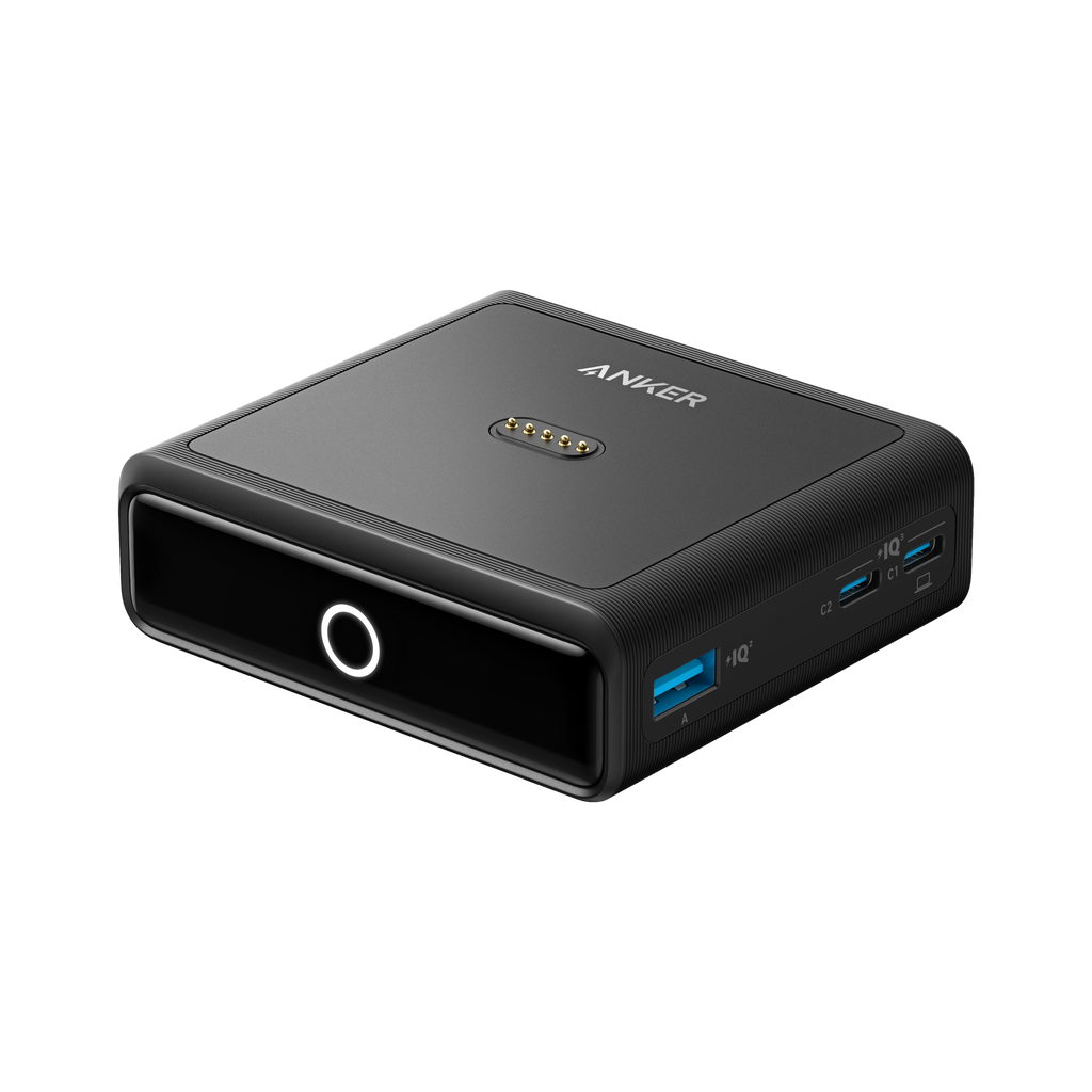 Black Anker product with multiple ports on a white background
