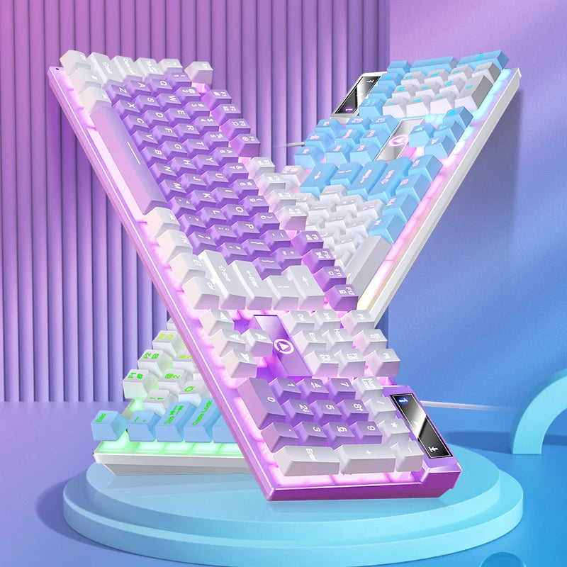 Colorful keyboard with a unique design on a gradient purple and blue background