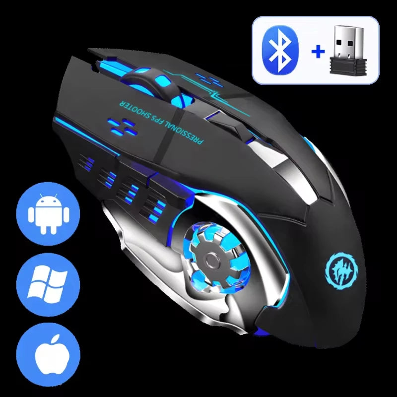 Rechargeable Wireless Gaming Mouse — Dual Mode 2.4G & Bluetooth, RGB, Silent
