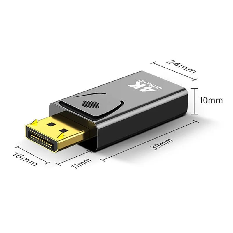 Black USB adapter with gold connector and dimensions labeled on a white background