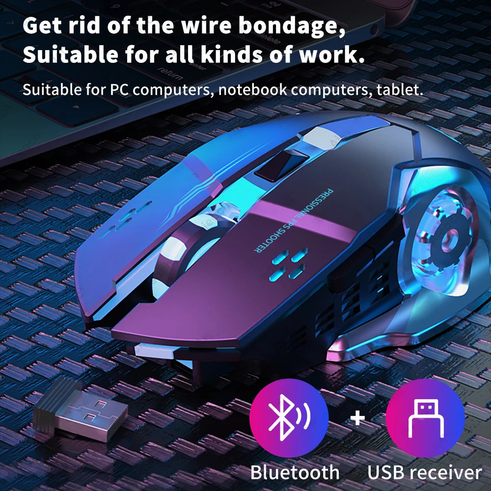 Rechargeable Wireless Gaming Mouse — Dual Mode 2.4G & Bluetooth, RGB, Silent