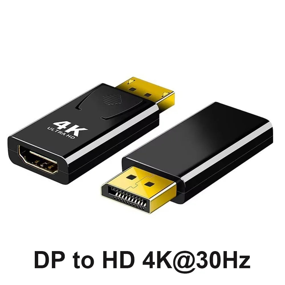 Two displayport connectors with '4K Ultra HD' and 'DP to HD 4K@30Hz' text on a white background.