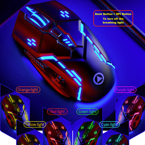 Gaming mouse with RGB lighting effects on a blue background