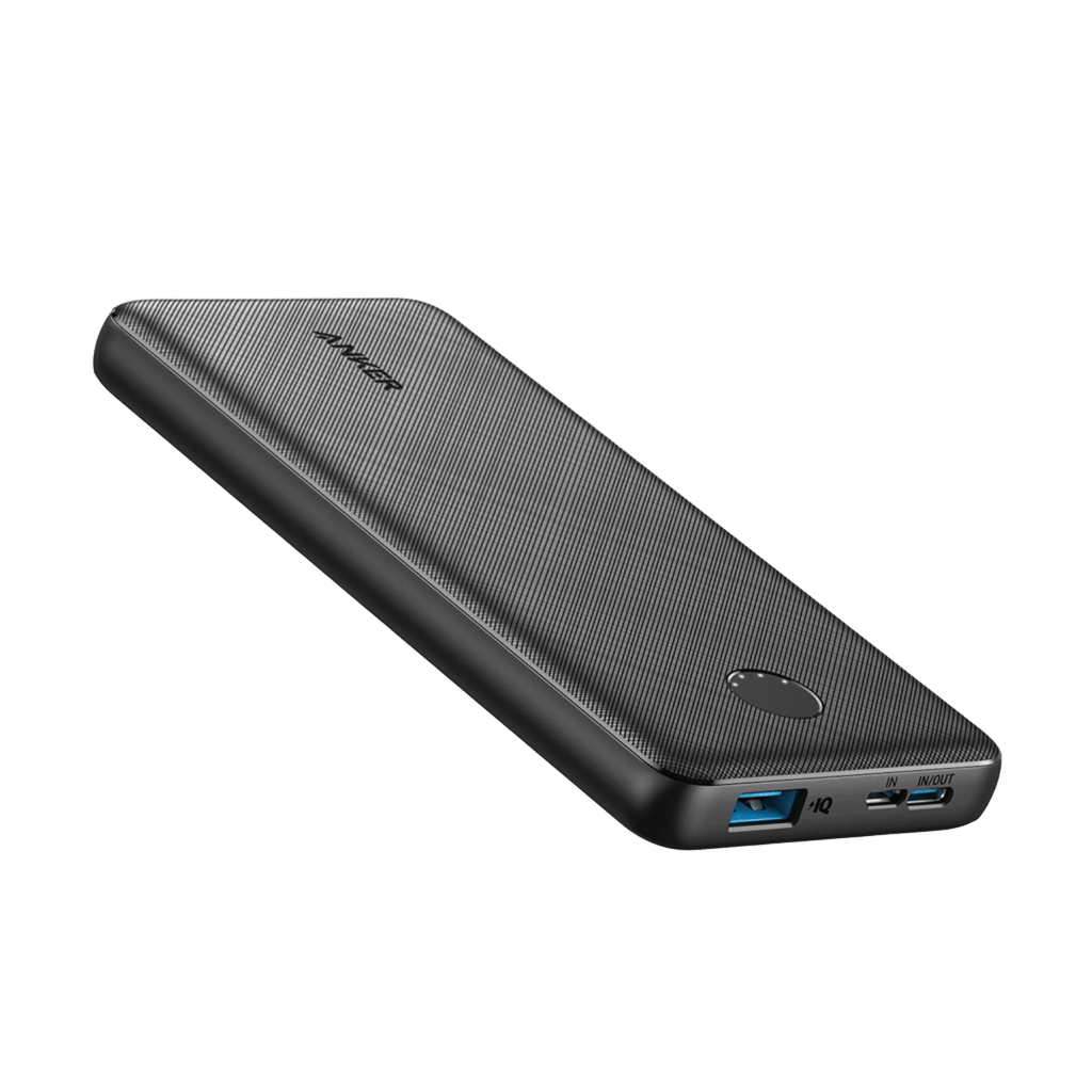 Black power bank with USB ports on a transparent background