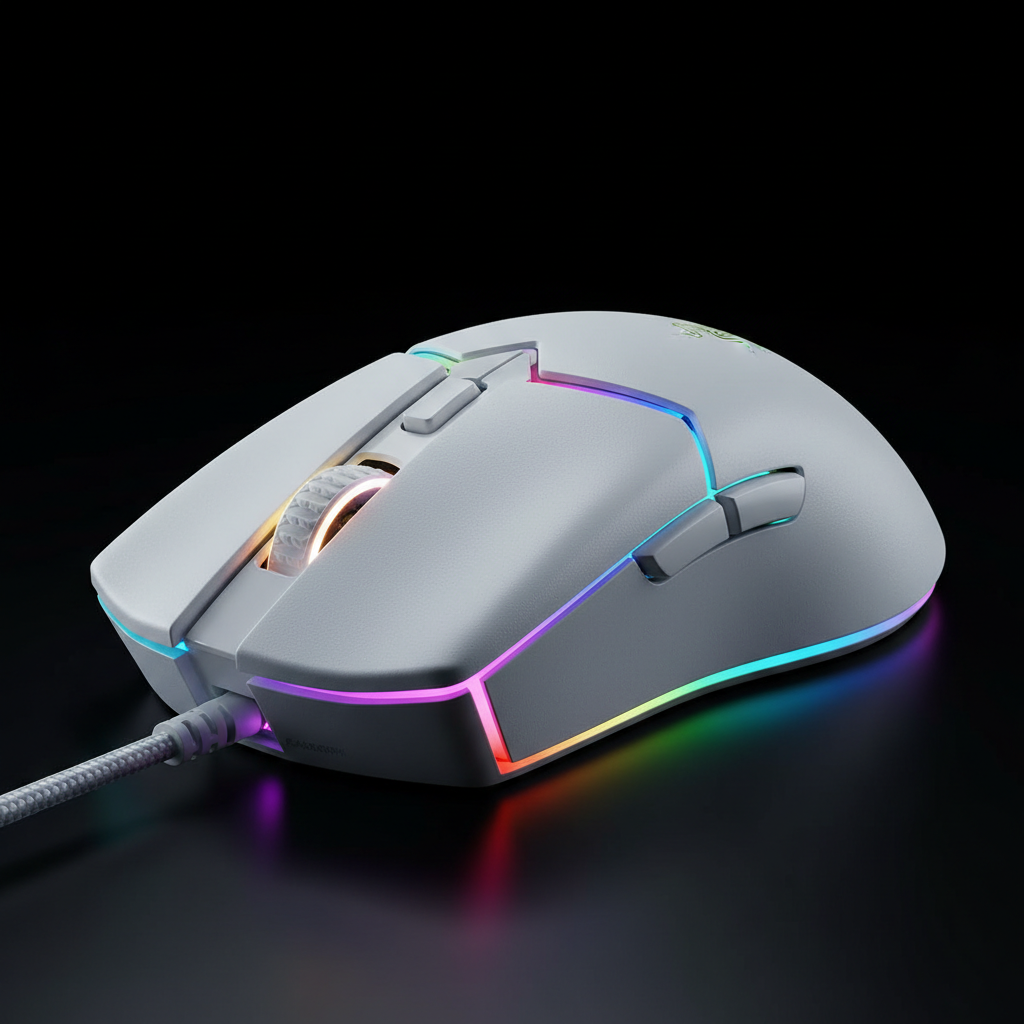 Gaming mouse with RGB lighting on a dark background