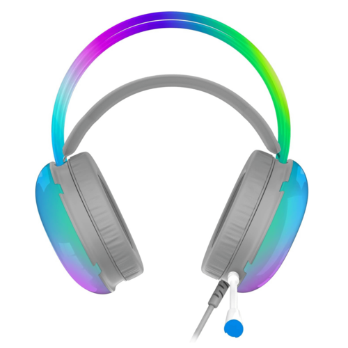 Headphones with a rainbow gradient on a white background