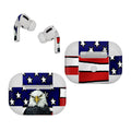 Wireless earbuds with American flag design on case and eagle illustration