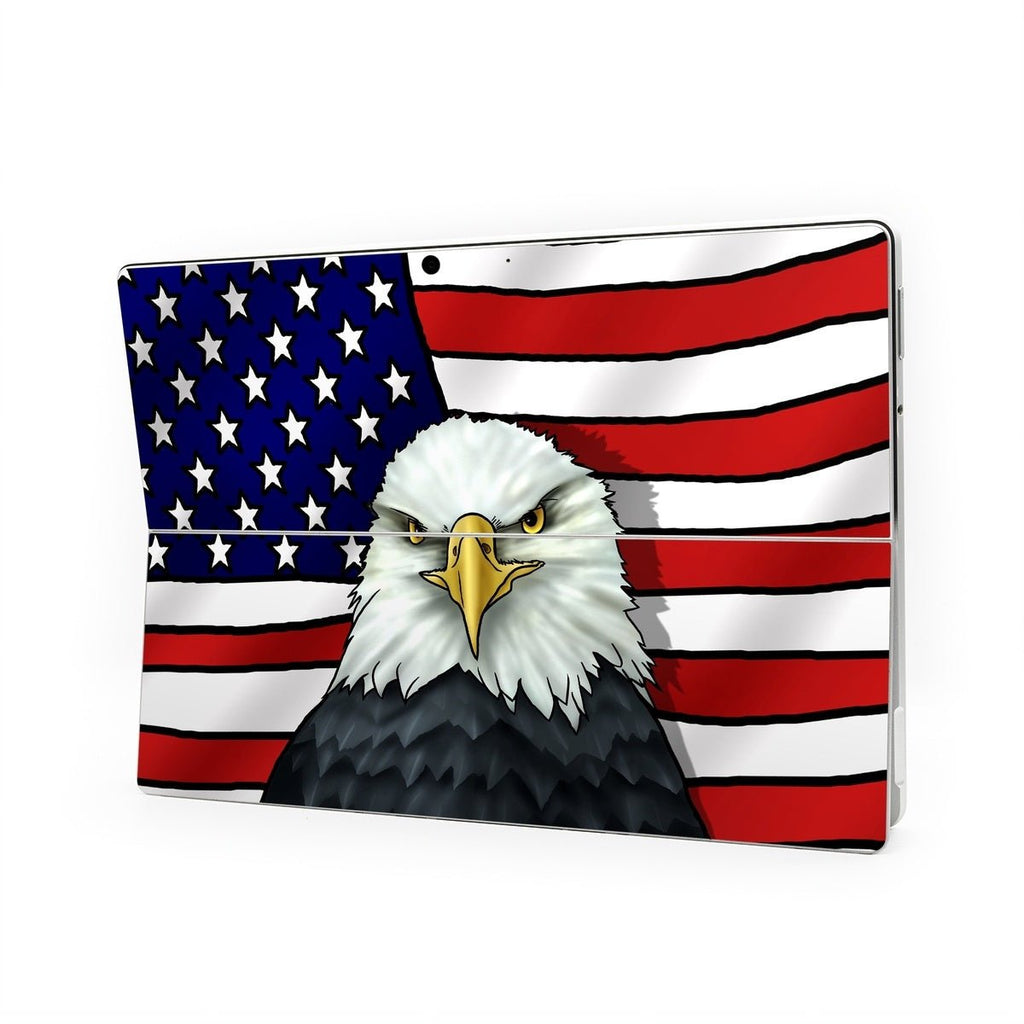 Tablet case with American flag and bald eagle design on a white background