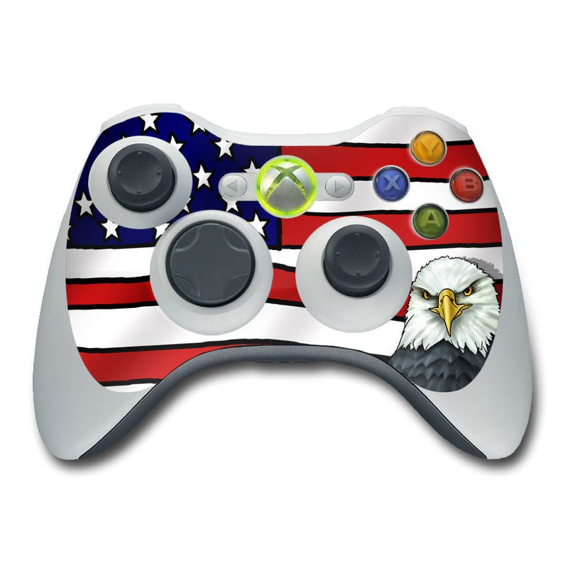 Gaming controller with American flag design and eagle illustration on a white background
