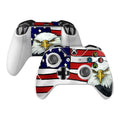 Gaming controllers with American flag and eagle design on a white background
