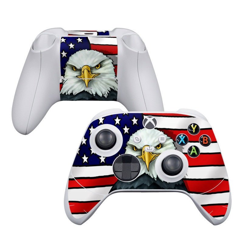 Gaming controller with American flag and eagle design on a white background