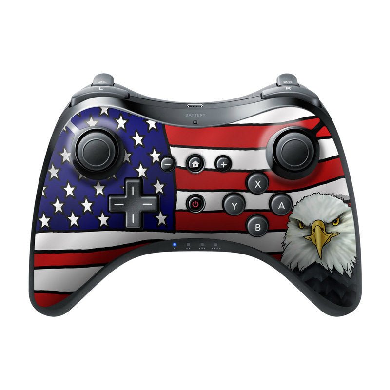 Gaming controller with American flag design and eagle illustration on a white background