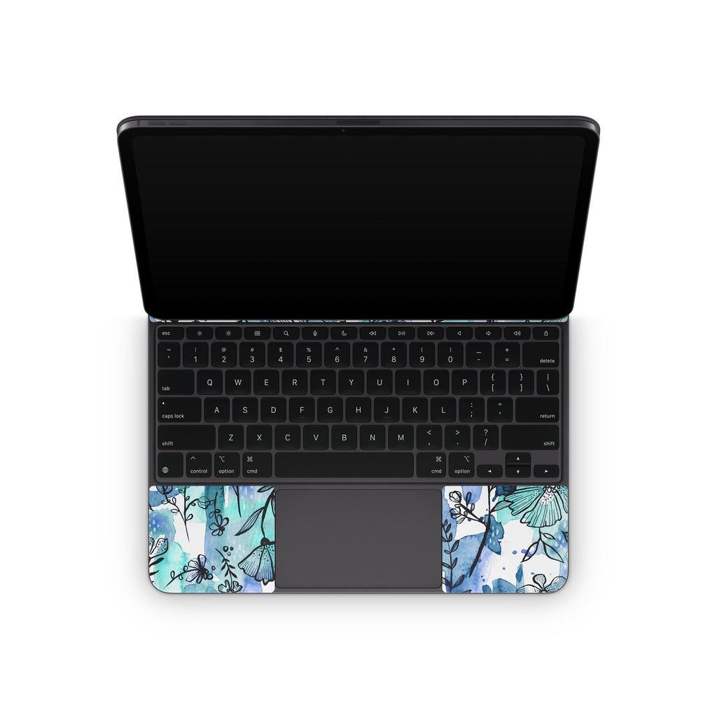蓝色墨水花卉 - 适用于 iPad 的 Apple 妙控键盘贴膜