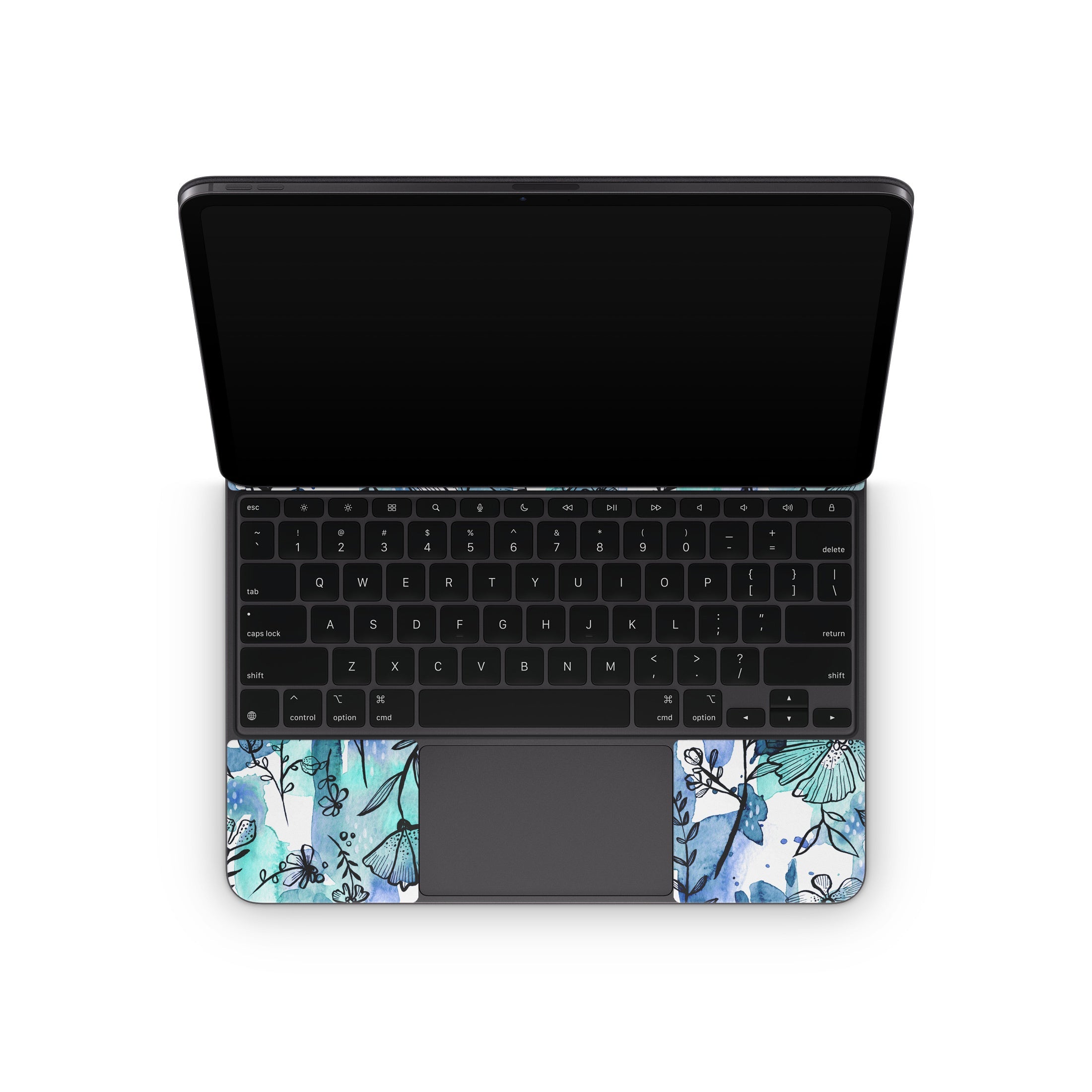 蓝色墨水花卉 - 适用于 iPad 的 Apple 妙控键盘贴膜