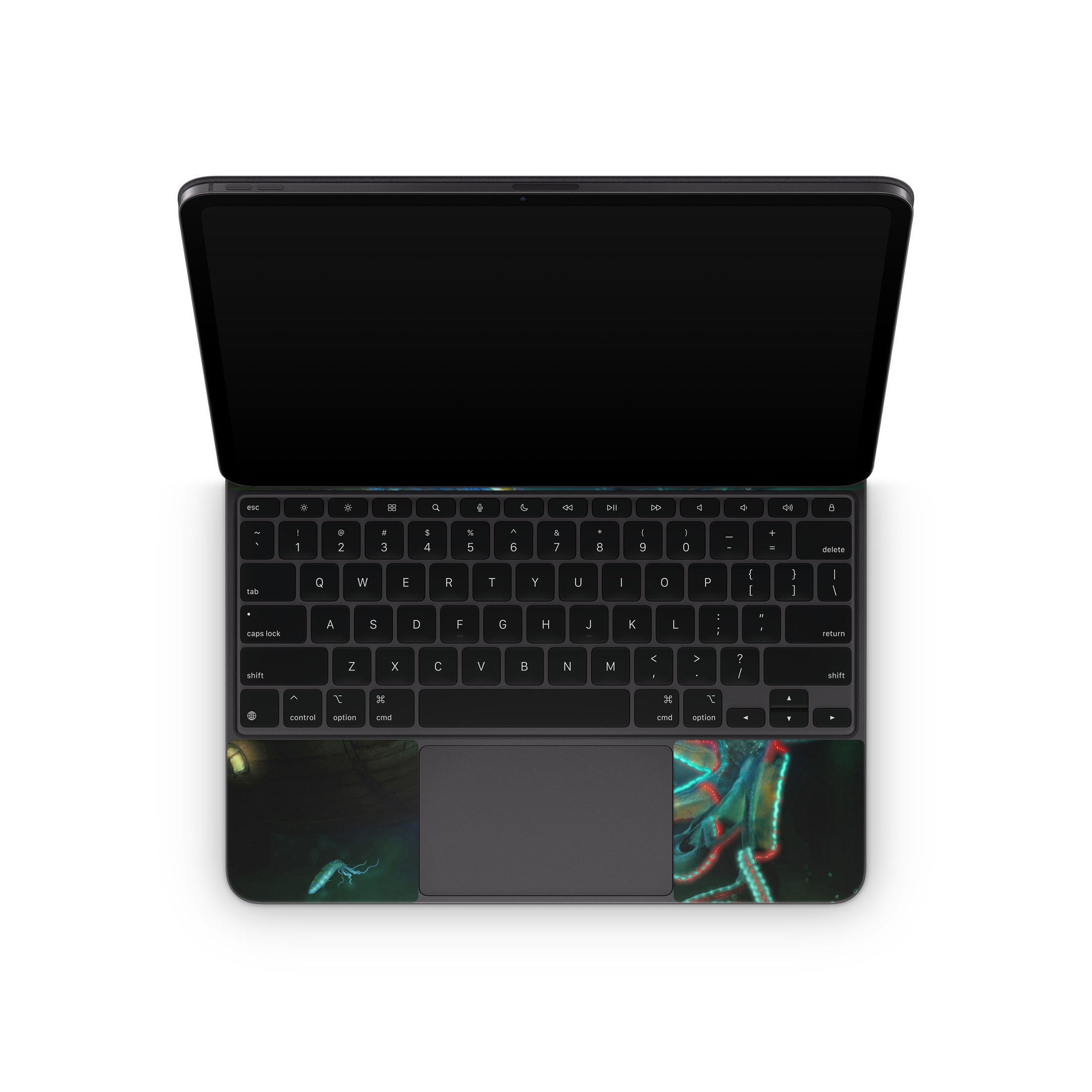 Black laptop with keyboard on a white background