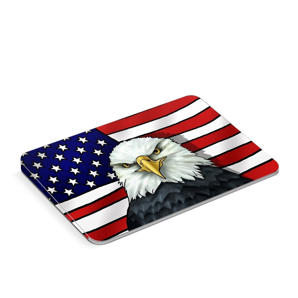 Card with American flag design featuring a bald eagle on a white background