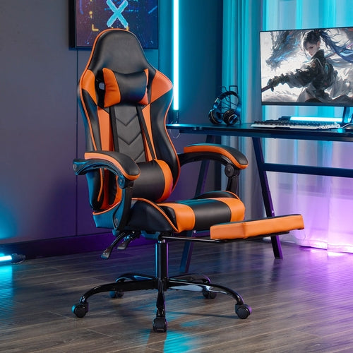 Gaming Chair With Footrest, Ergonomic Computer Chair With Headrest