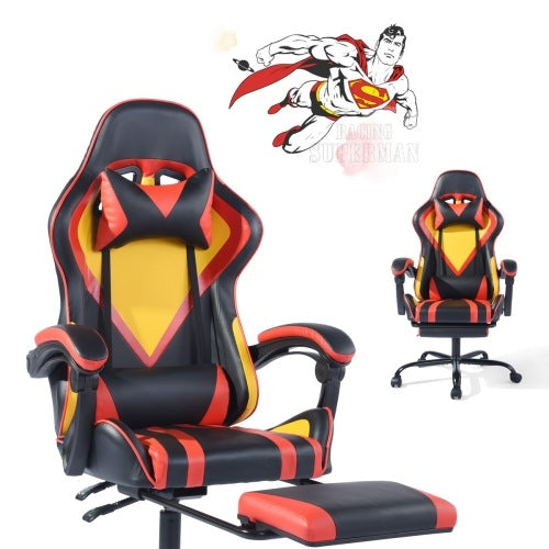 Gaming chair with superhero graphic in the corner