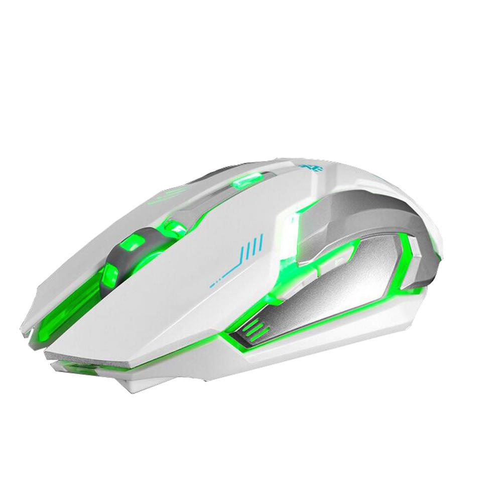 White gaming mouse with green accents on a white background