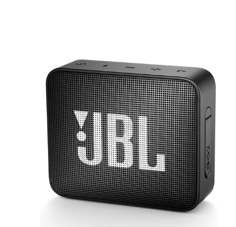 Black JBL speaker on a white background
