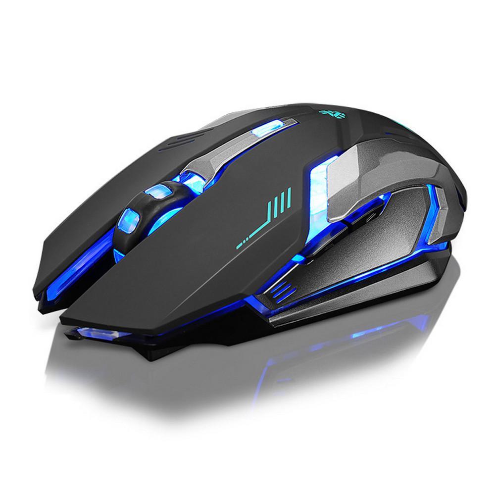 Gaming mouse with blue LED lights on a white background