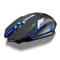 Gaming mouse with blue LED lights on a white background