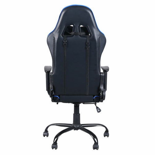 Black office chair with blue accents on a white background