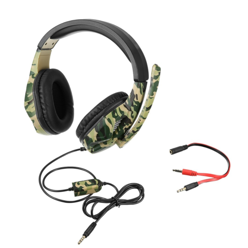 Camouflage headphones with microphone on a white background