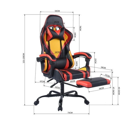 Gaming chair with dimensions on a white background