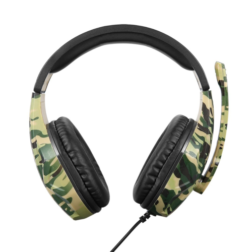 Camouflage-patterned headphones on a white background
