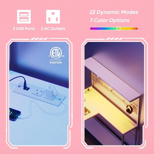 Electrical outlet panel with USB ports and AC outlets on a pink background, featuring Intertek logo.